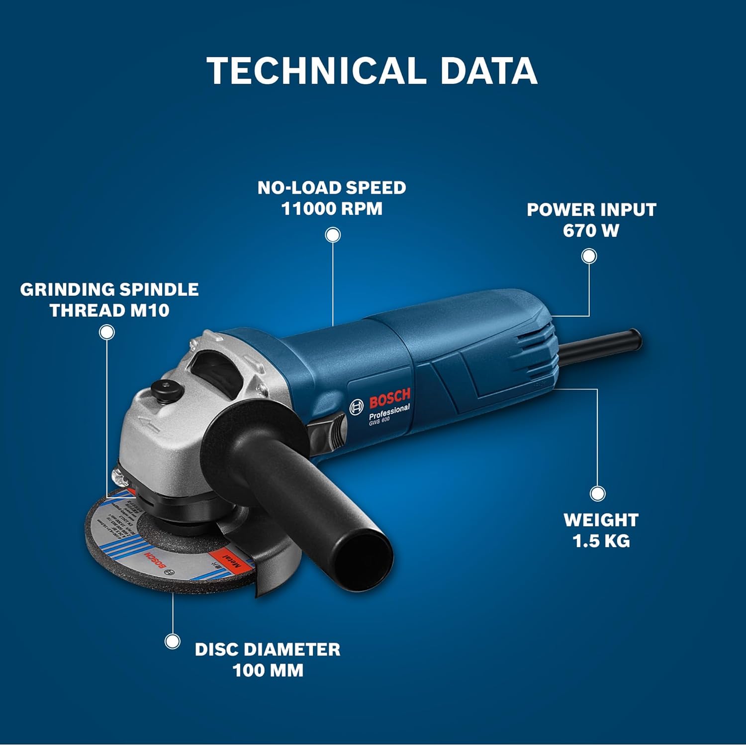 BOSCH Professional GWS 600 Angle Grinder | 670W Power | No-load Speed of 11000 RPM - Image 2