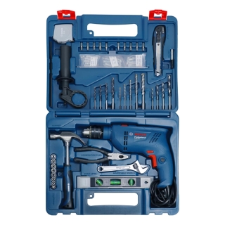 BOSCH GSB 600 Corded Electric Impact Drill, 100Pcs Accessory Set | 600 W Motor | Speed of 3000 RPM | Rated Torque of 1.4 Nm | Impact rate of 48000 BPM