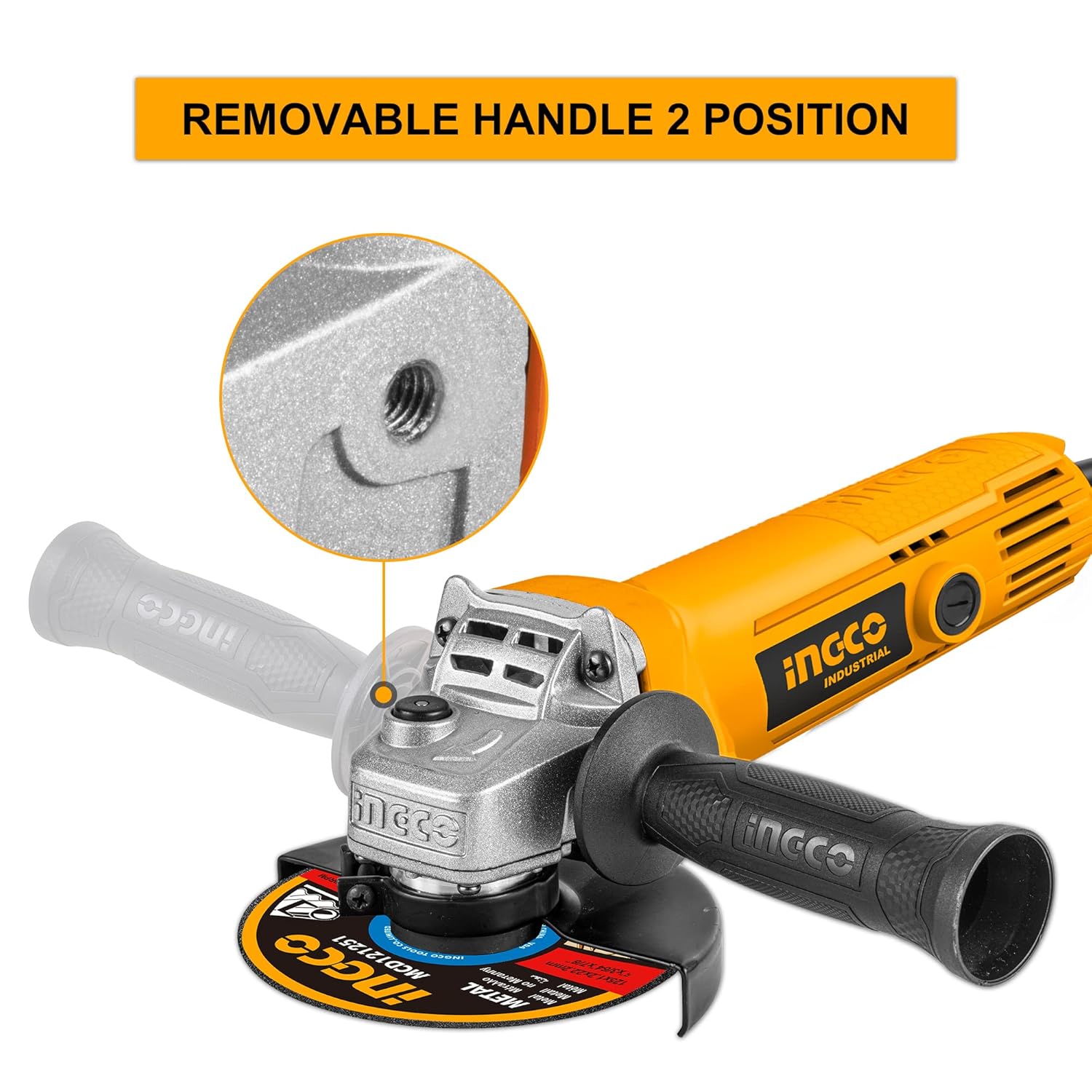 INGCO Angle Grinder, 100mm | 750W | 12000 RPM Power Grinder, Electric Metal Grinder with 1pcs Auxiliary Handle - Image 3