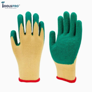 toolspro green latex coated anti cut industrial safety gloves