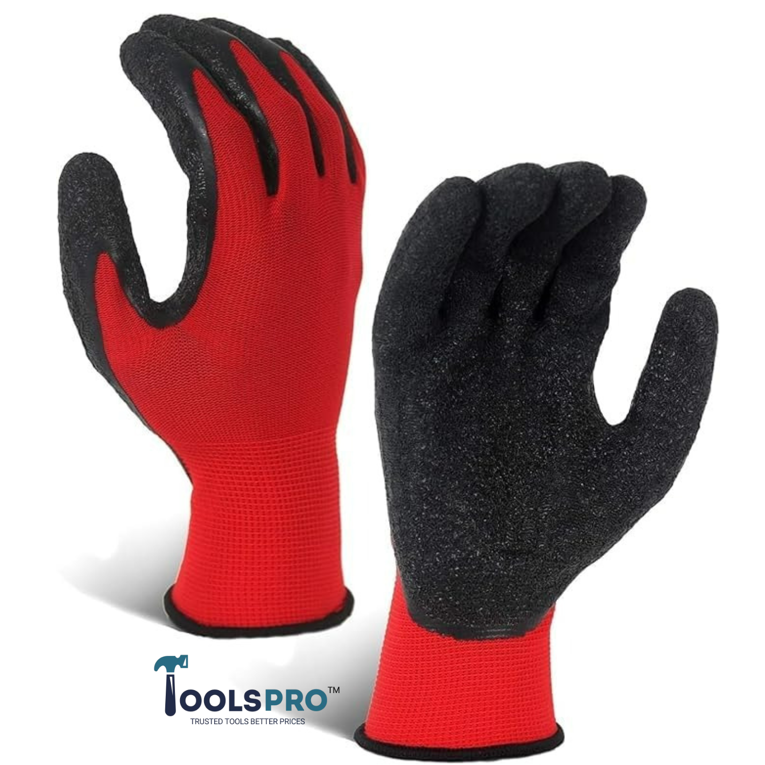 toolspro latex rubber coated gloves red black